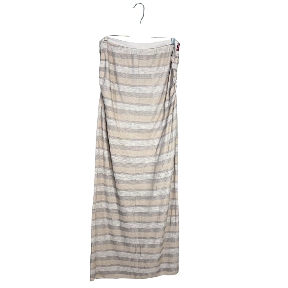Hard Tail Ruched Maxi Skirt Size L Pull On Striped Y2K Cream‎ Gray Tan NEW